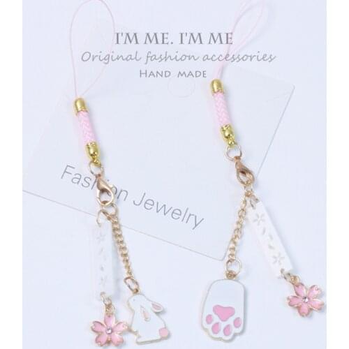 Creative Japanese Sakura Rabbit Hand Pendant Keychain U Disk Hanging Rope Mobile Phone Chain Lovely Girl Heart Bag Pendant Gift
