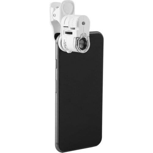 Hot Sale 60X Magnifying Glass Universal Mini Mobile Phone Clip Microscope with LED/UV Lights