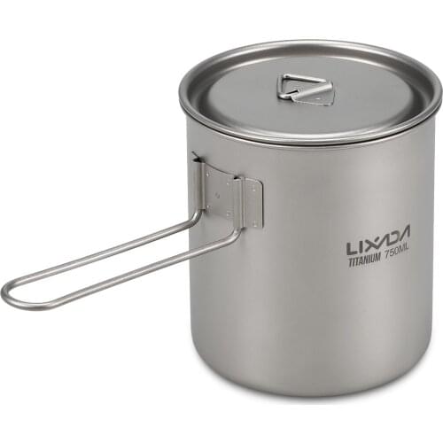 Lixada 750ml/500ml Outdoor Tableware Picnic Cookware Camping Stove Camping Titanium Pot Water Cup with Detachable Handle