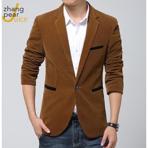Mens Patchwork Corduroy Blazer Jacket Plus Size Fashion Casual Suit Jacket Mens Blazers Veste Costume Homme