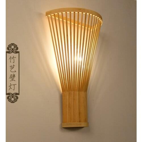 Nordic Wood and Bamboo Wall Lights Bedroom Beside LED Lights Bamboo Modern E27 Wall Lamps LED Restaurant Bar Lighting E27