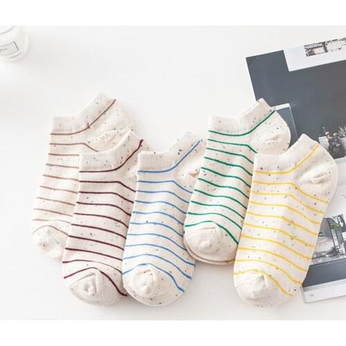 10 Piece=5 Pairs/Lot Vogue Cotton Colorful Stripe Spot Women Short Ankle Socks Cute Harajuku Low Girls Student Cool Sox Femal