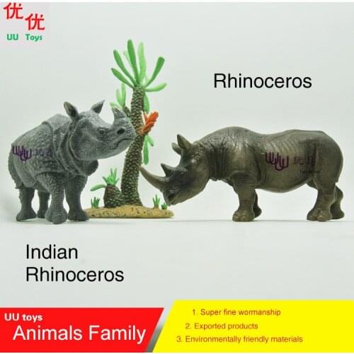 Hot toys: Rhinoceros & Indian Rhinoceros (Rhinos) family pack Simulation model Animals kids toys children educational props