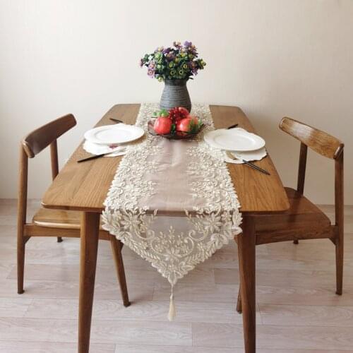 Luxury European Lace Embroidered Pendant Sharp Corner Table Runner TV Cabinet Piano Cover Cloth Hotel Villa Kitchen Decoration