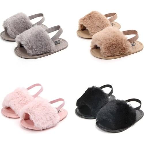 Sandals for Girls Summer Baby Shoes Newborn Pu Plush Baby Girl Sandals Fashion Home Sandals Cotton Soft Bottom Baby Girl Shoes