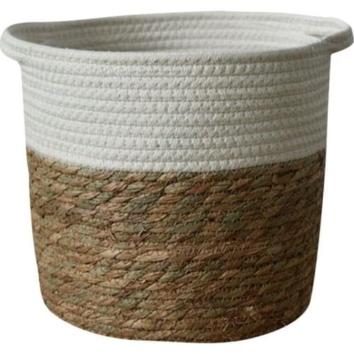 Straw Cotton Rope Woven Storage Basket Simple Plant Pot Woven Flower Pot Home Indoor Decoration Flower Basket