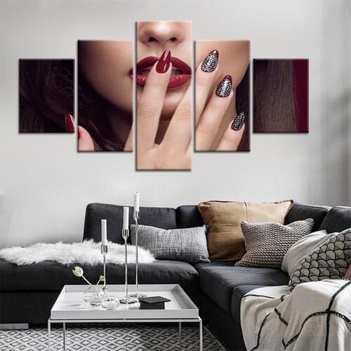 Modern HD 5 pieces Canvas Painting Beautiful Makeup Nail Art Home Wall Decor Art For Living Room Framed