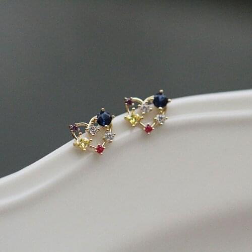 Gorgeous Female Small Heart Stud Earrings Crystal Zircon Stone Wedding Earrings Real 925 Sterling Silver Gold Earrings For Women