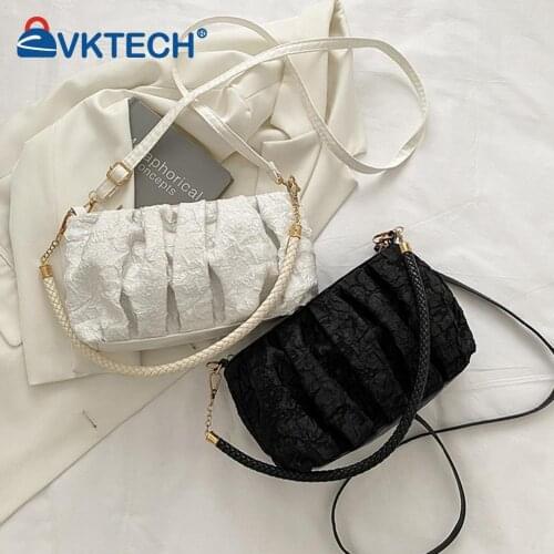 Fashion Women Pleated PU Leather Solid Color Crossbody Shoulder Messenger Bag Casual Ladies Cloud Small Handbags Purse
