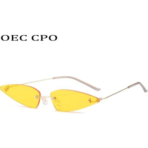 OEC CPO Small Rimless Sunglasses Women Fashion Cat Eye Sunglasses For Women Personality Triangle Alloy Frame Glasses UV400 O783