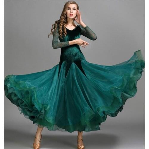 Ballroom Dance Costume Sexy V Neck Velvet Long Sleeves Ballroom Dance Dress Women Ballroom Dance Competition Dresses B-6179