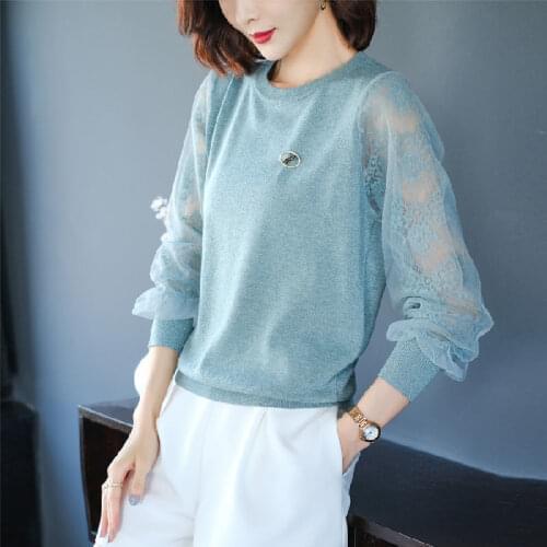 Ice Silk Sweater Womens Long Sleeve Spring/summer 2021 Thin Loose Short Mesh Bottoming Shirt Top Blusa