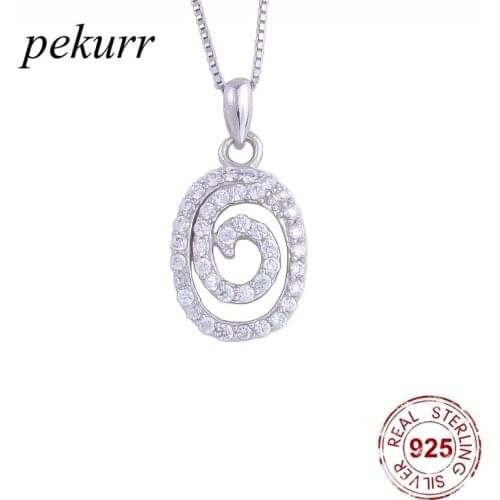 Pekurr 925 Sterling Silver Zircon Oval Round Whirl Spin Line Necklace For Women Crystal Geometry Pendants Fashion Jewelry