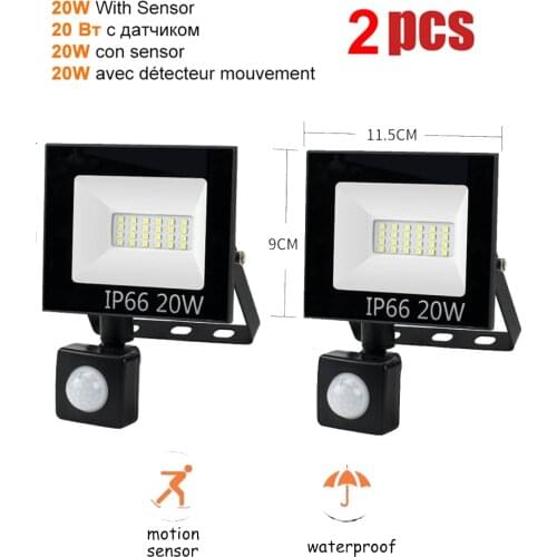 2 pcs 220V 10-100W LED FloodLight Spotlight Exterior Street wall reflector LED Light Lamp PIR Motion Sensor Waterproof IP65 Gard