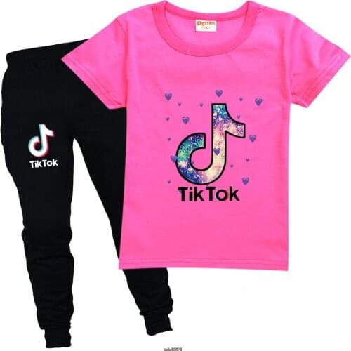 2021 New childrens Tik Tok Girls T-shirt + trouser suit Preston girl shirt hip-hop top girl clothes kids sports suit 2-16Y