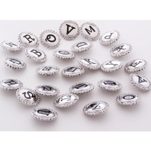 26 English letter 003 Crystal 3D 18mm Metal Snap Button For Bracelet Necklace Interchangeable Jewelry Women Accessorie Findings