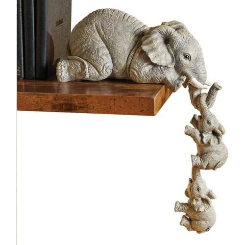 3-piece Elephant Mothers Hanging 2-Babies Figurine Resin Craft Ornaments Interesting Elephant Windowsill Bookcase Table Decor