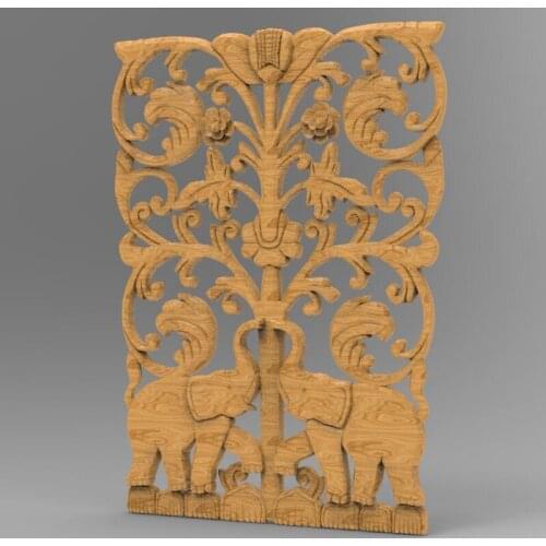 3D STL Model Elephant Panels Partition for CNC Router 3D Printer Artcam Aspire _ Door Partition