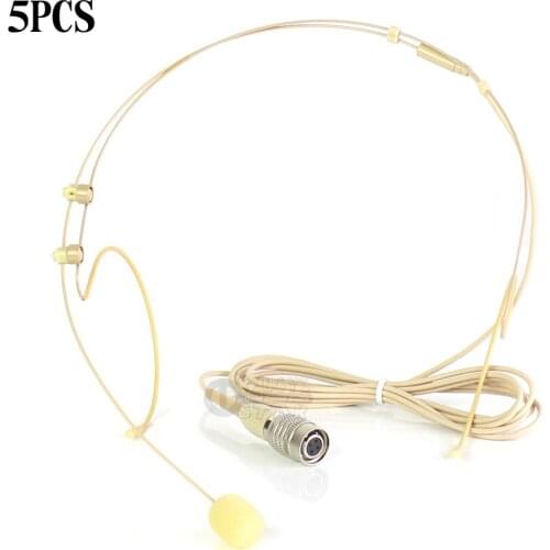 5Pcs Beige 4 Pin Hirose Connect Headset Mic Earset Headworn Microphone For Audio Technica Wireless Bodypack ATW R1100 1701 R1700