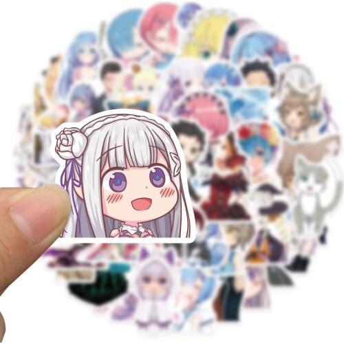 50 pcs/lot cute Re:Life in a different world from zero Anime Stickers girl Toys Cartoon Rem Ram Movie Souvenir Stickers