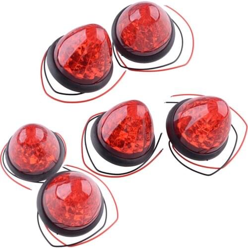 6Pcs Trailer Truck 2W 24V 16-LED Red Round Beehive Cone Side Marker Light Grommet Clearance Cab Sleeper Lamp