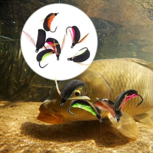 Wifreo 6pcs #10 Carp Fishing Boatman Fly Carp Zip Rig Bait Beetle-Like Fly Fishing Flies Lures Red Orange Green Color