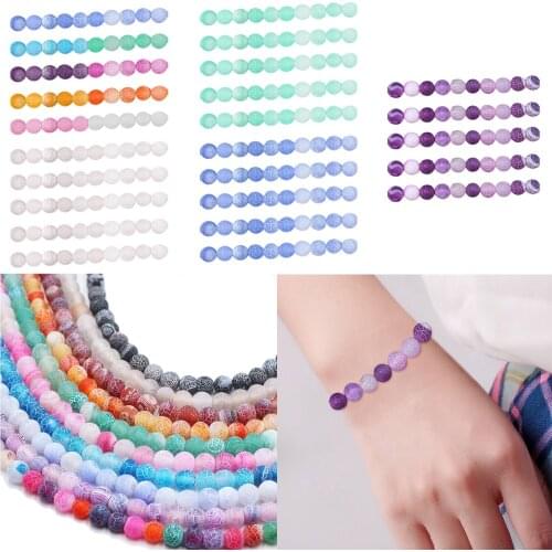 96Pcs 8mm Fashion Ranbow Natural Round Frosted Crackle Agate Gemstone Stone Loose Beads Toys Gifts DIY Bracelet Necklace Making