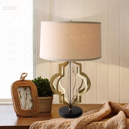American country antique golden hollow iron table lamp Nordic fabric bedroom bedside lamp study table lamp