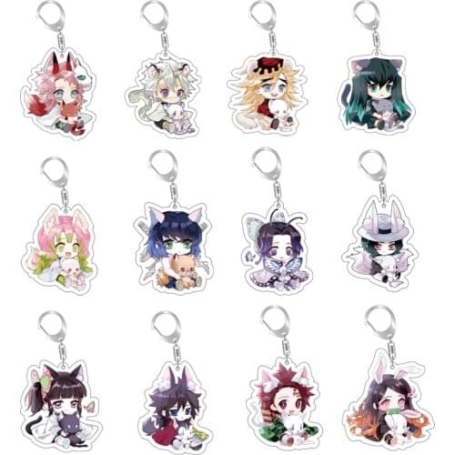 Anime Demon Slayer Keychain Womens Tanjirou Kamado Nezuko Tomioka Giyuu Kimetsu No Yaiba Acrylic Key Chain Cute Funny Cartoon