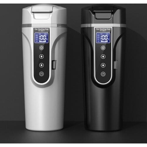 12V 24V Portable Car Heating Cup Stainless Steel Water Warmer Bottle Car Kettle Coffee Mug LCD Display Temperature