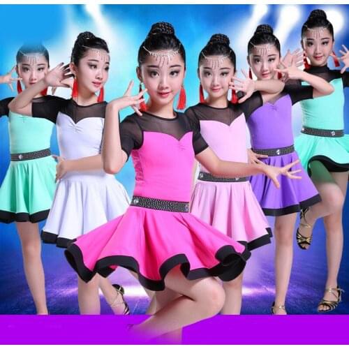 Girls Latin dance ballet practice clothing childrens costume short-sleeved conjoined competition examination dance skirt