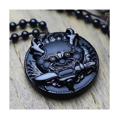 FREE shipping> >>>> Details about Natural Black Obsidian Hand Carved Dragon Head Lucky Amulet Pendant Necklace