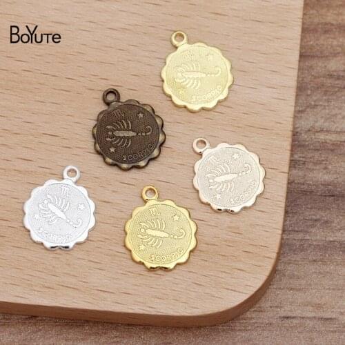 BoYuTe (100 Pieces/Lot) 12MM Metal Brass Scorpio Zodiac Charms for Jewelry Making DIY Hand Made Materials Wholesale