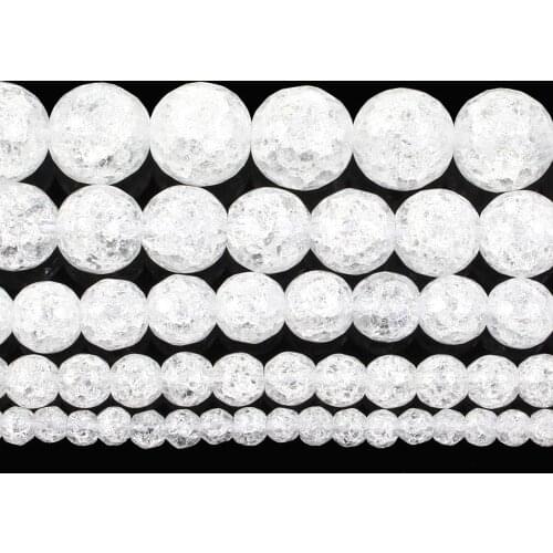 Natural Stone Tangent White Cracked Glass Charm Round Loose Beads For Jewelry Making Needlework Bracelet DIY 15'Strand 4-12 MM
