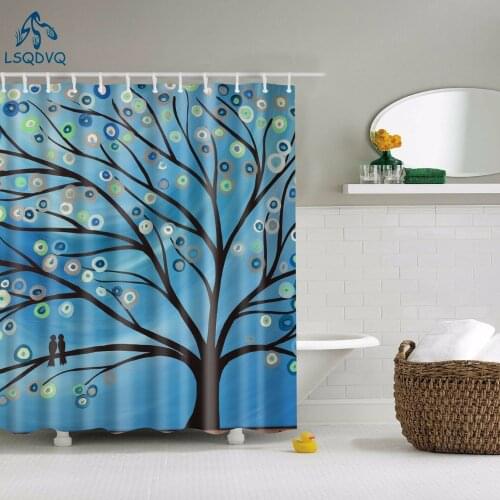 Decorative Abstract Trees Shower Curtain Fabric Waterproof Colorful Polyester Printing Bath Window Curtain for Bathroom Decor