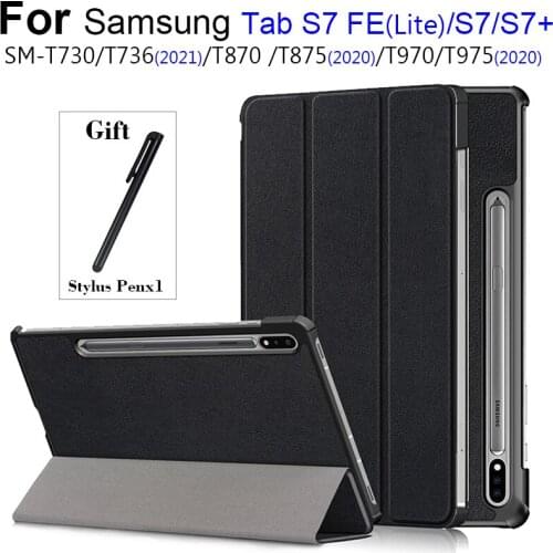 For Samsung Galaxy Tab S7 SE 12.4" 2021 Case SM-T730 T736 Tab S7 Plus T970 T975 S7 11" SM-T870 T875 Folding Stand Tablet Cover
