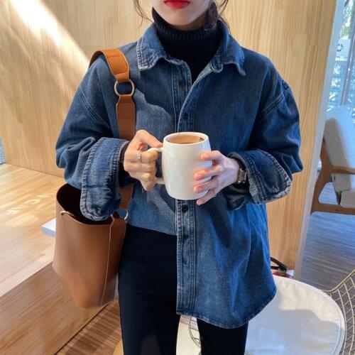 Women Blouse Autumn Denim Loose Long Sleeves Turn-down Collar Coat Blusas Ropa De Mujer