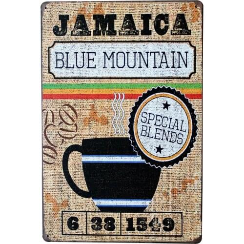 JAMAICA BLUE MOUNTAIN Tin Coffee Plaque Vintage Metal Sign for Beverage Party Drink Cafe Bar Wall Decoration Iron Painting
