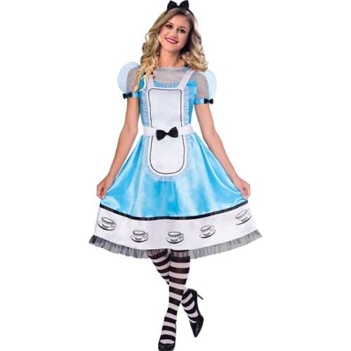 Halloween Classic Adult Anime Alice In Wonderland Blue Party Dress Bavarian Traditional Beer Maid Lolita Cosplay Costume