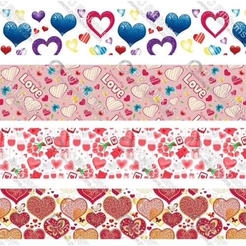 16-75MM Valentines Day Cartoon Printed Grosgrain&Satin Ribbon DIY Handmade Materials Christmas Wedding Gift Wrap Tape 50yards