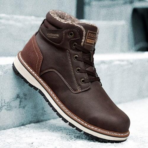 Nice Men Ankle Boots Winter Work Shoes Outdoor Walking Boots Warm Fur Snow Boots for Men Thicken Plush High Top Male Shoes