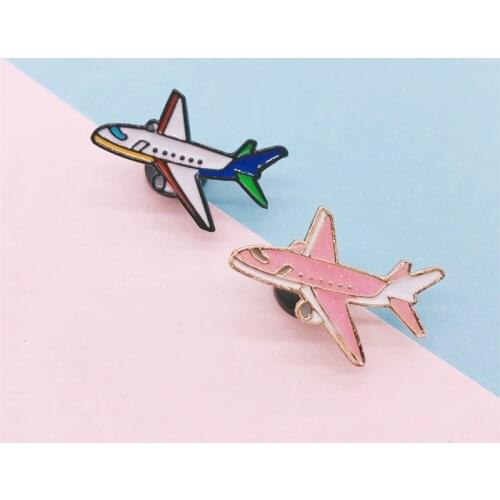Creative Cartoon Vehicle Car Airplane Aircraft Enamel Brooch Blue Pink Alloy Badge Denim Clothes Bag Cute Jewelry Gift For Kid