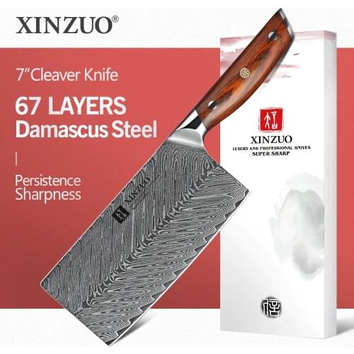 XINZUO 7'' Cleaver Knife 67 layers Damascus Steel Kitchen Knives New Arrival Slicing Knife with Good Quality Rose wood Handle