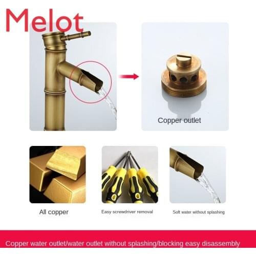 Retro Copper Bamboo Joint Table Basin Archaistic Faucet Hot and Cold Washbasin Bathroom Single Cold Wash Basin Faucet