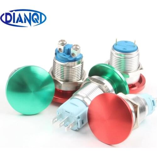 16mm Metal Waterproof Alloy Push Button Switch mushroom Momentary 1NO Button Pin terminal press button 16MG