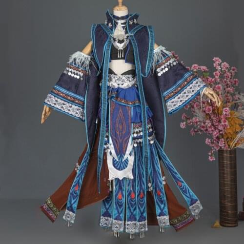 RSF Jian Wang III Mobile Game Female Cosplay Costume Wu Du Group Purple Miao Minority Group Ethnic Fashion Thematic Photo Hanfu