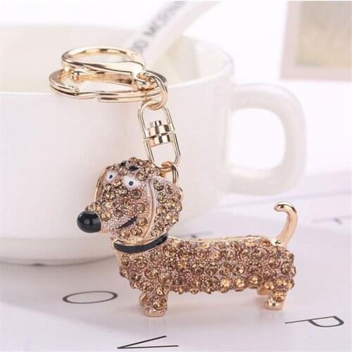 Fashion Dachshund Dog Animal Keychain Alloy Rhinestone Key Chain Bag Car Pendant Decor Porte Clef Women Keyring Jewelry Gift
