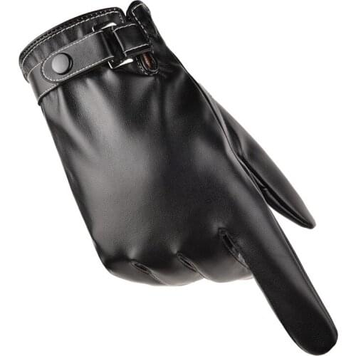 Mens Cycling Gloves Washed Leather PU Touch Screen To Keep Warm In Autumn And Winter Plus Fleece Thick Windproof Gloves