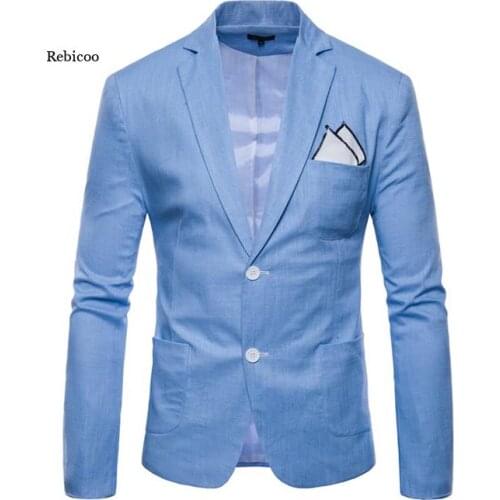 Mens Fashion Cotton Linen Slim Fit Blazer Jacket Lightweight Casual Solid Suit Blazer Men Casual Party Wedding Blazer