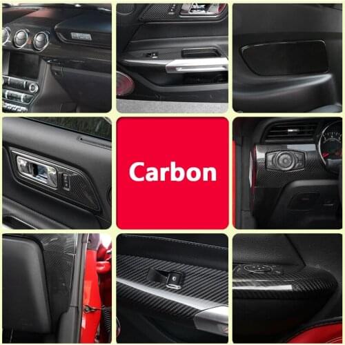 Carbon Fiber Car Dashboard Threshold Door Handle Frame Decoration Stickers for 2015-2020 Ford Mustang Shelby Modification